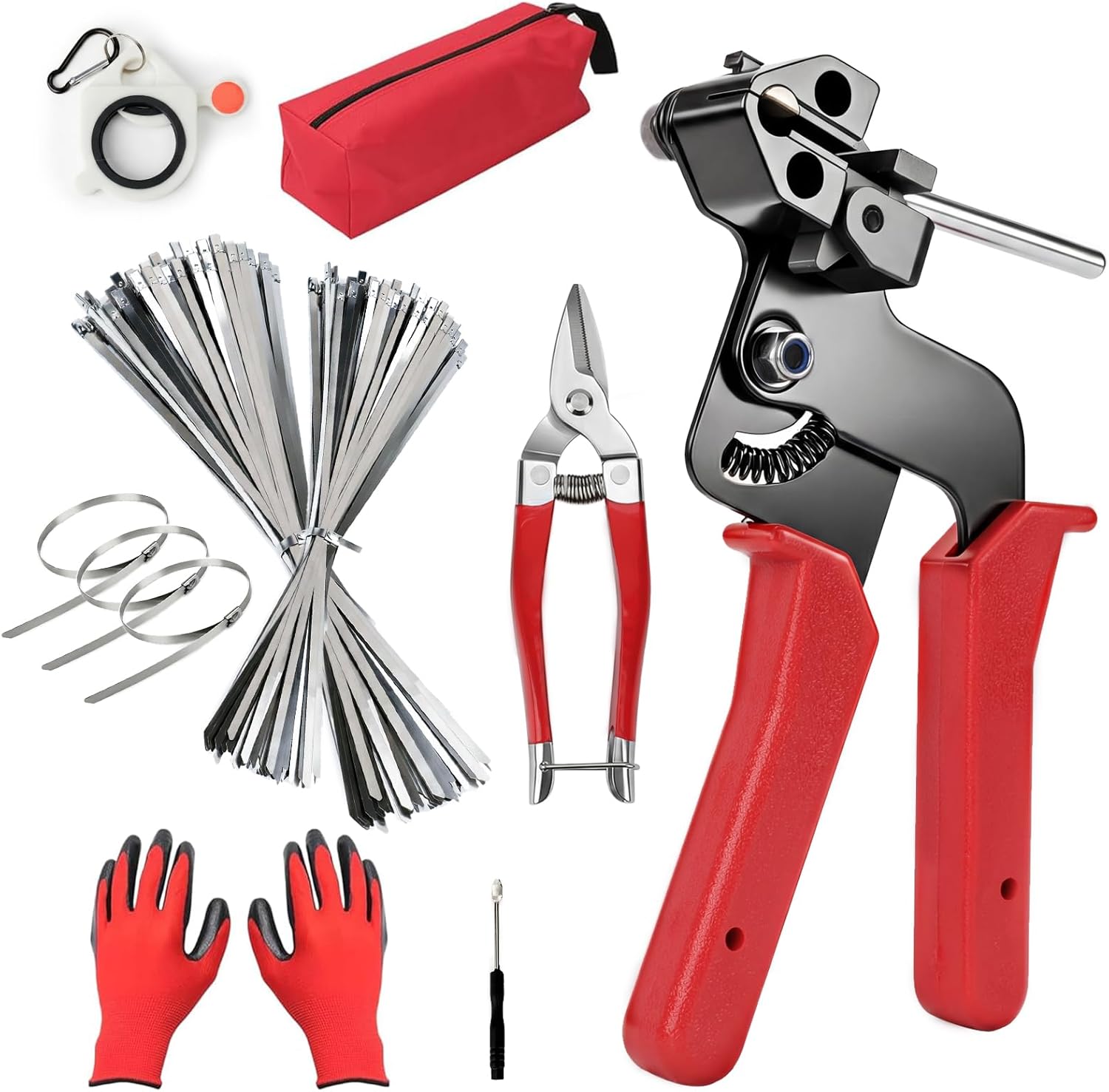 Metal Zip Ties Gun Set, Cable Tie Gun with 200Pcs Self-Locking Stainless Steel Ties, Heavy Duty Zip Tie Tool Kit for Chain Link Fence, Exhaust Pipes, Automotive