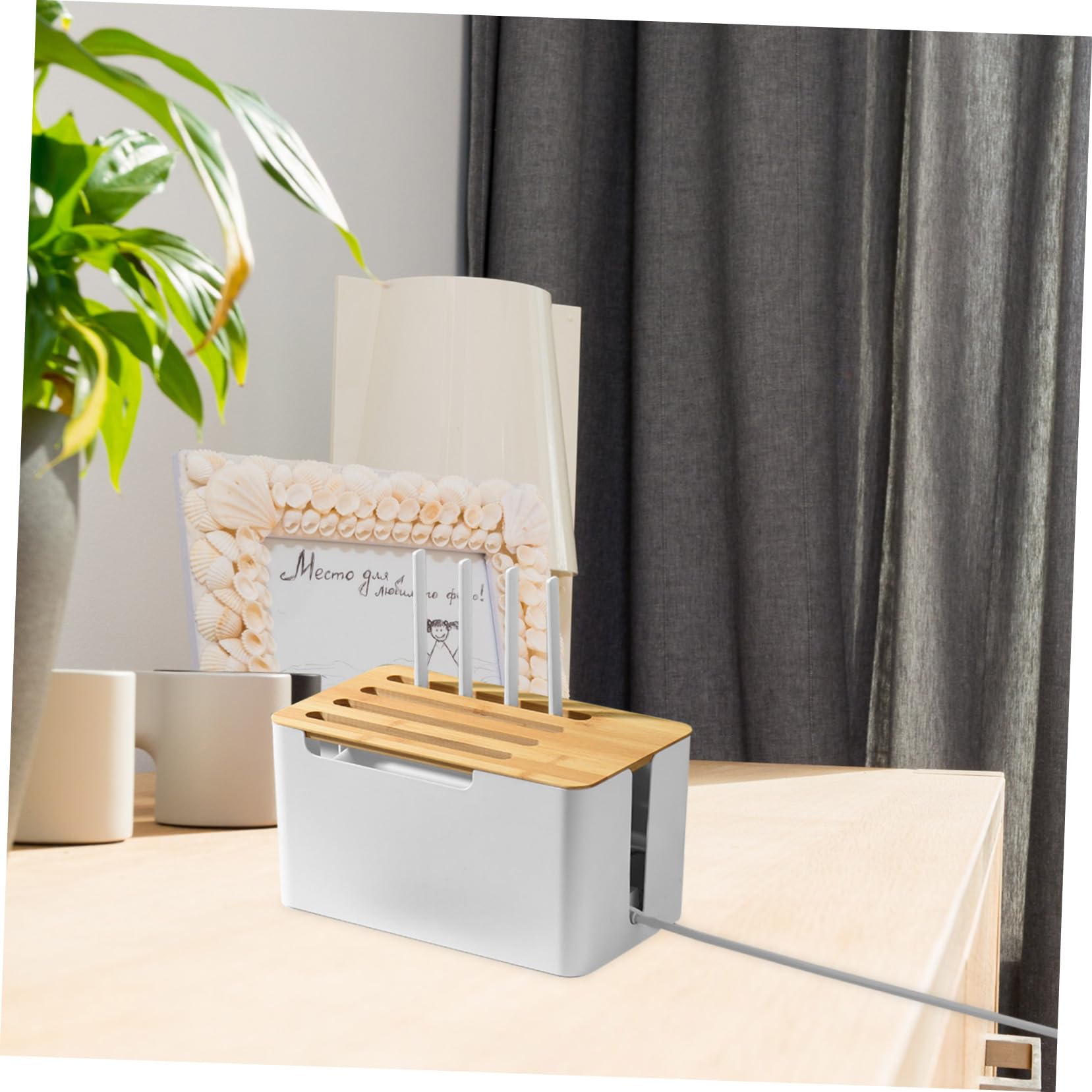 jojofuny Caja De Gestión De Cables De Alimentación Organizador De Cables Eléctricos para Ocultar Enchufes con Tapa De Bambú para Escritorio y Espacios Interiores