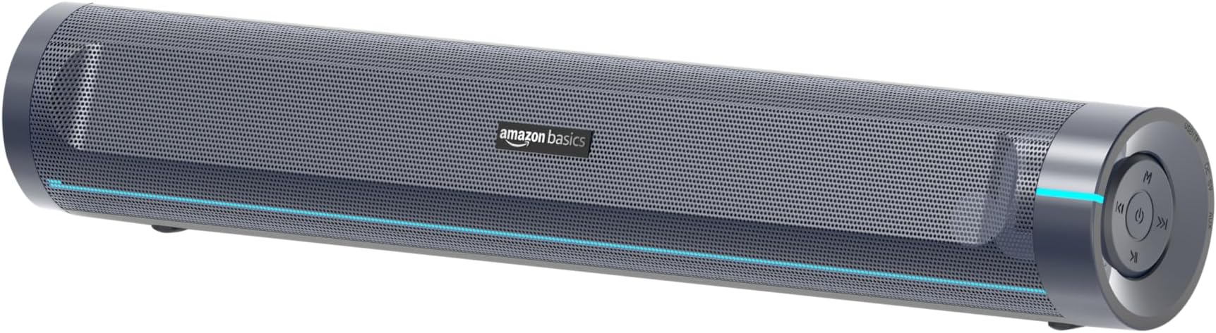 amazon basics SB25R 25W Bluetooth Soundbar with 3600 mAh Battery | 2X Bass | Up to 10 hrs of Playback | Blue LED Lights | Bluetooth 5.3, Aux & USB Connectivity (Slate Grey)