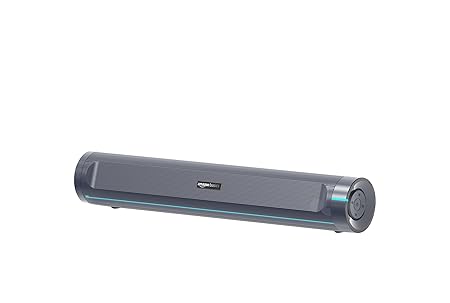 (Refurbished) amazon basics SB25R 25W Bluetooth Soundbar with 3600 mAh Battery | 2X Bass | Up to 10 hrs of Playback | Blue LED Lights | Bluetooth 5.3, Aux & USB Connectivity (Slate Grey)