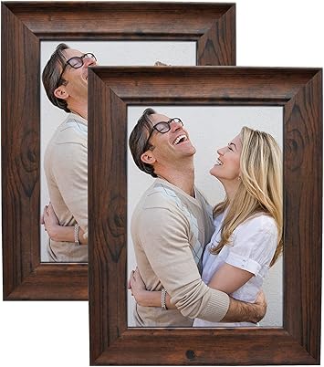 Alkerman 8x10 Picture Frames Rustic Distressed Brown Wood Pattern High Definition Glass for Table Top Display and Wall Mounti