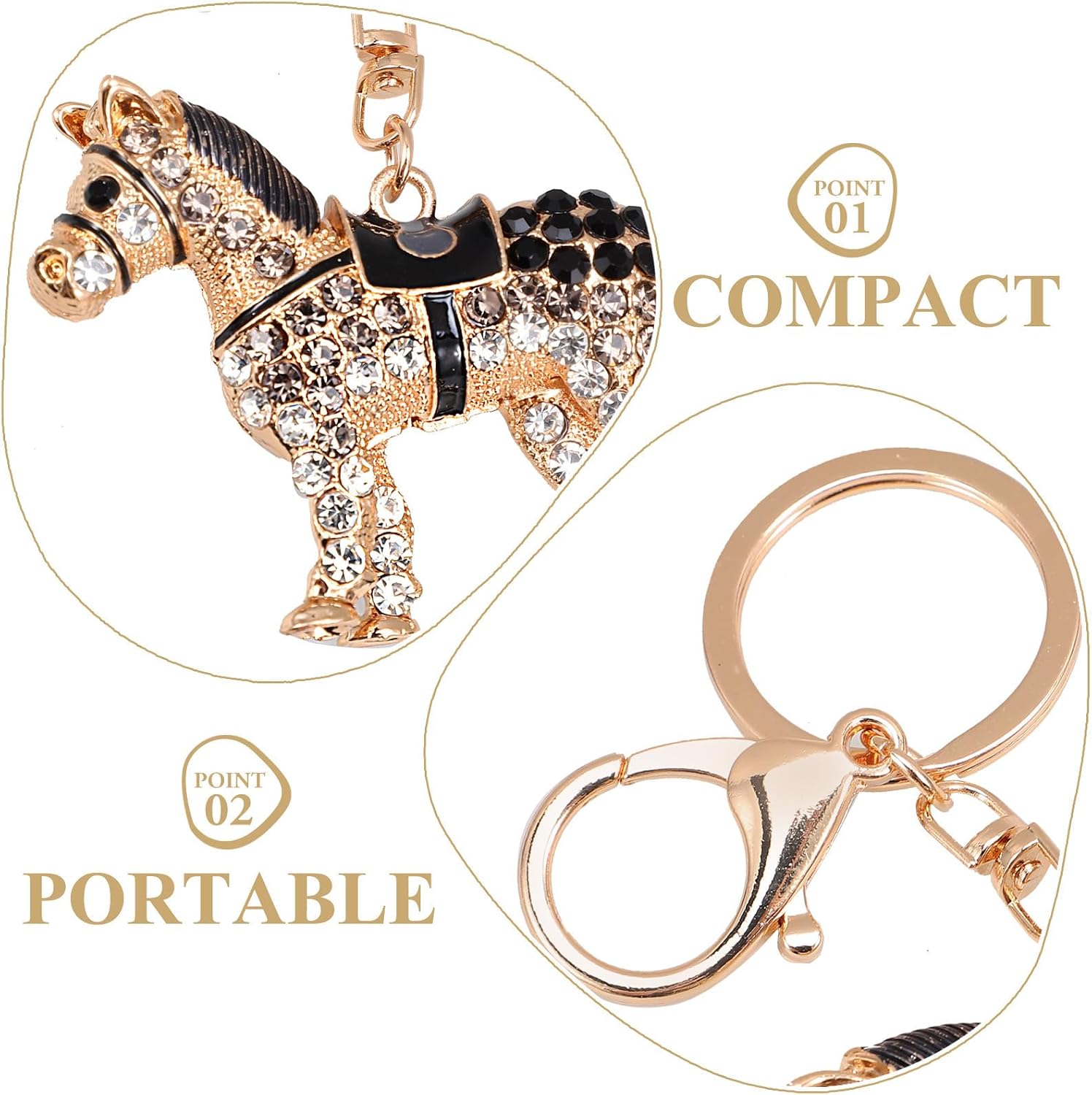 Hemobllo Rhinestone Horse Keychain Alloy Key Ring Car Pendant Bag Charm Creative Accessory for Women and Men Party
