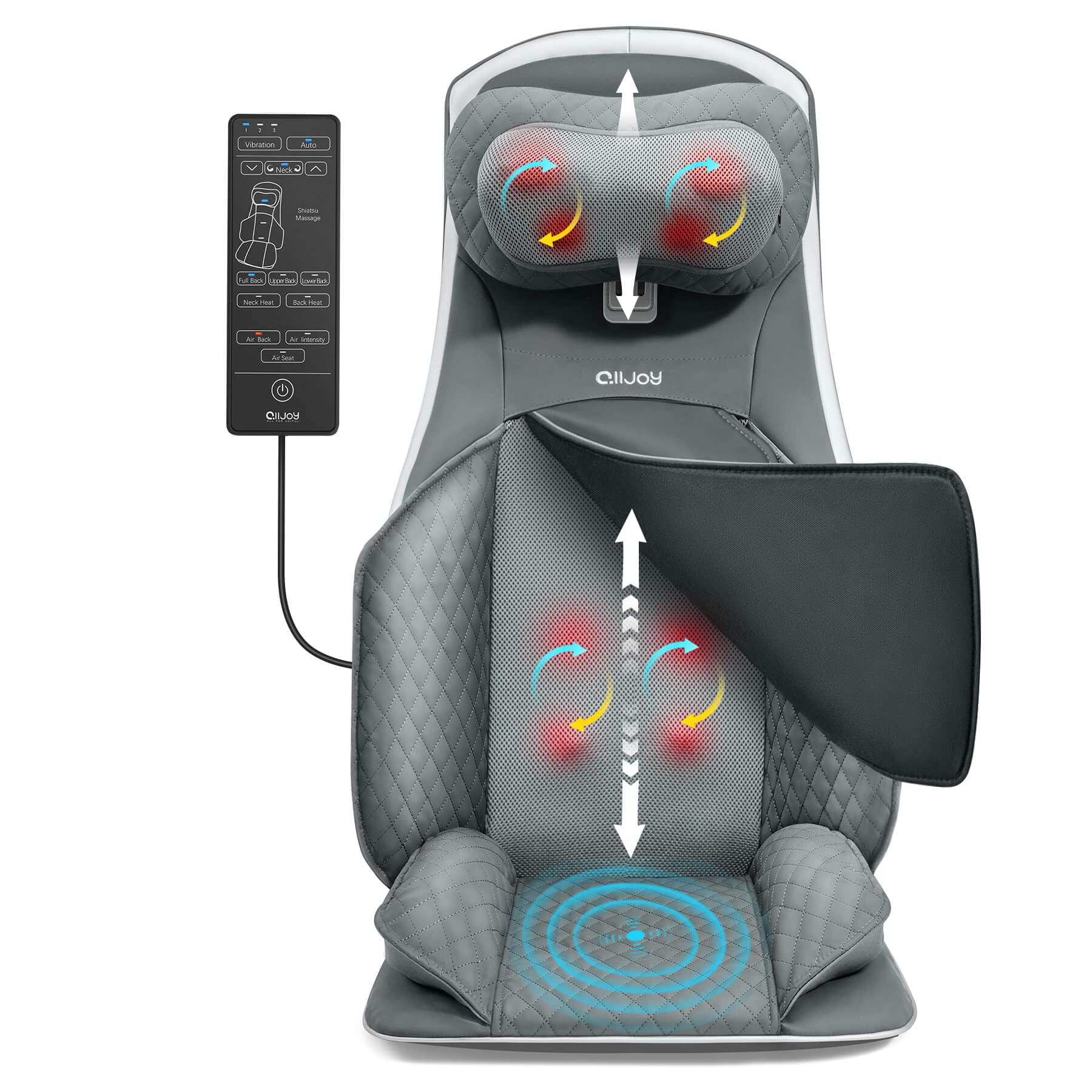 ALLJOY Fauteuil Massant Shiatsu Coussin de Massage Dos avec Compression et Chaleur, Siege Massant pour Massage du Cou et du Dos dans, Cadeau pour Maman Papa Homme Femme