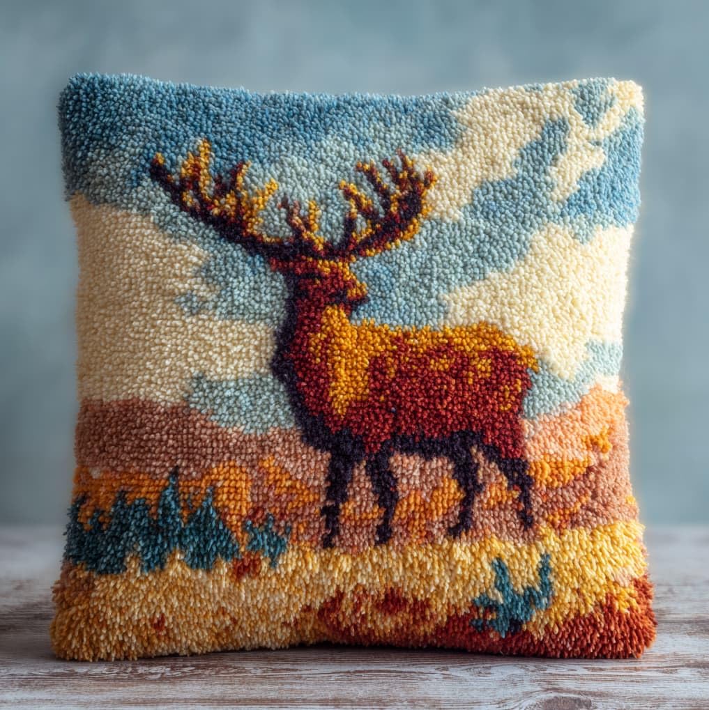 AxiangziK Latch Hook Pillow Kit,Deer and Flowers