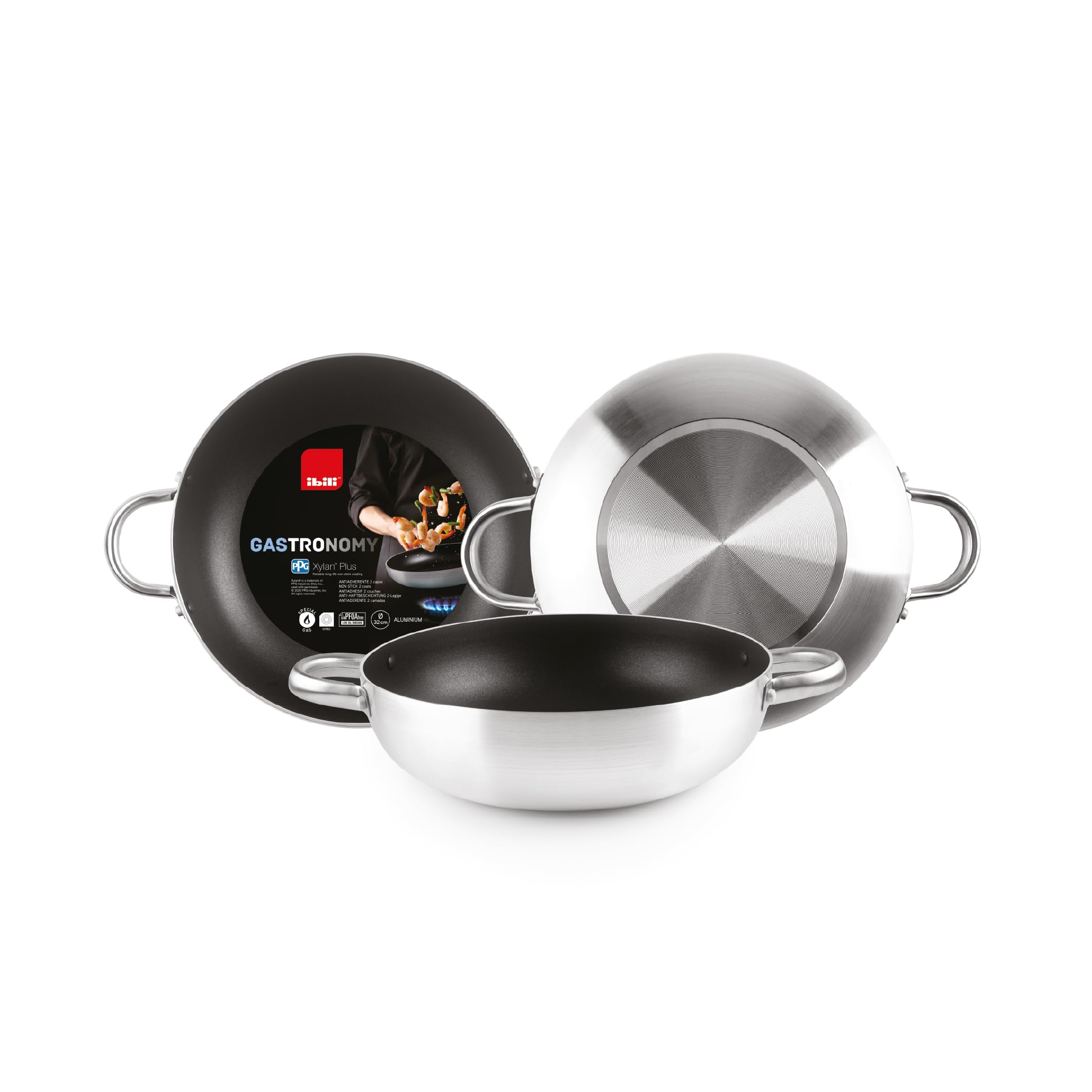 IBILI - Bratpfanne mit 2 Henkeln Gastronomy, 32 cm, Aluminium, Anti-Haft-Beschichtung Xylan, speziell für Gasherde
