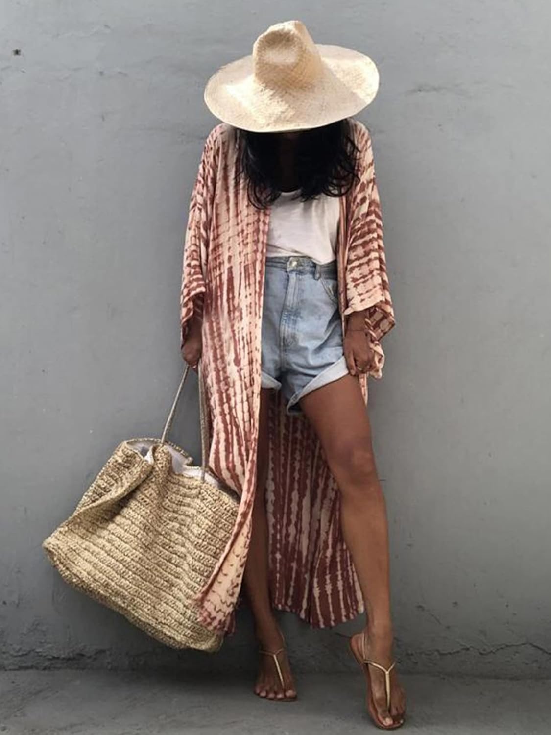 Chunoy Women Loose Long Flowy Open Front Kimono Cardigan Beach Wear Cover Up - Image 3