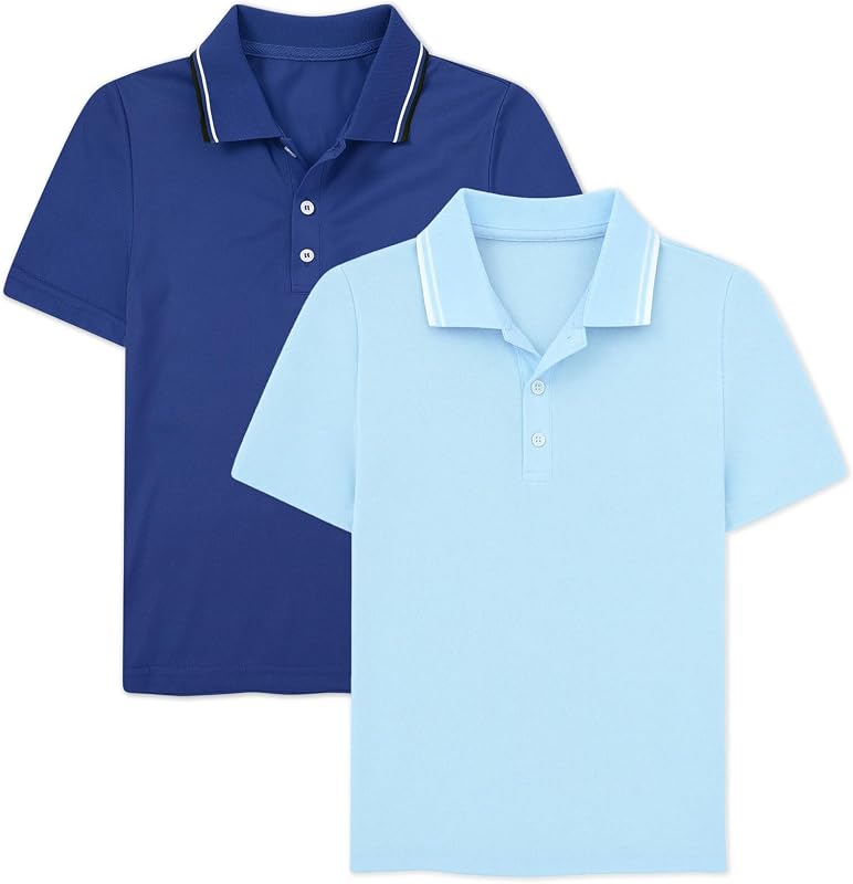 Cozople Polo para niños Camisas de uniforme para adolescentes Camisetas escolares de 2 piezas | Camisetas de golf para niños, trajes de manga corta de piqué de Color sólido, camisetas que absorben la humedad para 8-16 años