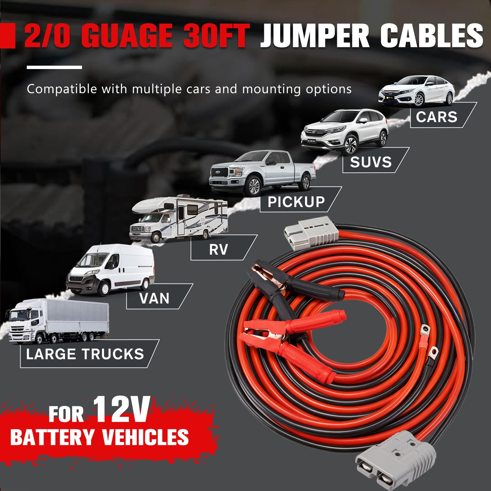 FIERYRED Cavi jumper a connessione rapida, calibro 2/0, 1500 A, resistenti con borsa da viaggio, cavo di avviamento per batteria resistente, per camion, camion diesel, SUV e auto