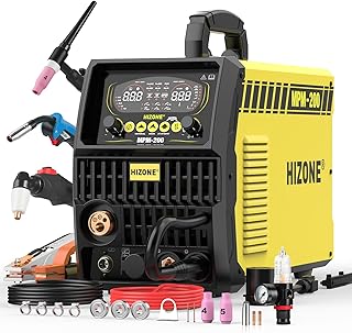 HIZONE Multifunctional Welders Combo&Plasma Cutter, 8 IN 1 Gas MIG/Flux MIG/MAG/Pulse MIG/Spot MIG/Plasma Cutter/HF TIG/Stick Aluminum Welding Machine 120/240V Multiprocess MIG Welder, MPM-200