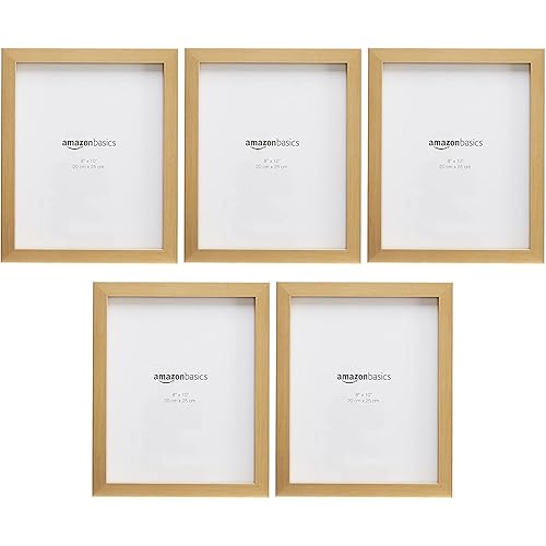 Amazon Basics Photo Picture Frame - 8" x 10", Gold - Pack of 5