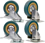 KINJOEK 4 Pack 3 Inch Caster Wheels Swivel 2 with Brakeand 2 Non Brake,360 Degree Polyvinyl Chloride Rubber Wheels for Carts, Furniture, Workbench, Trolley, 440lb Capacity