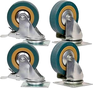 KINJOEK 4 Pack 3 Inch Caster Wheels Swivel 2 with Brakeand 2 Non Brake,360 Degree Polyvinyl Chloride Rubber Wheels for Carts, Furniture, Workbench, Trolley, 440lb Capacity