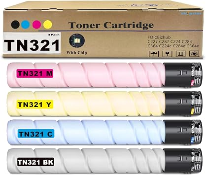 SkyPrint 4-Pack TN221 TN-221 TN321 TN-321 Toner Cartridge Black Cyan Magenta Yellow Replacement for Konica Minolta Bizhub C227 C287 C224 C284 C364 C224e C284e C364e Printers