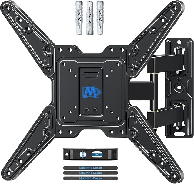Mounting Dream TV Wall Bracket Mount Swivel and Tilt for most 26-55 Inch LED, LCD and OLED Flat Screen TVs up to VESA 400x400mm and 27 KG, Full Motion TV bracket with Strong Articulating Arm