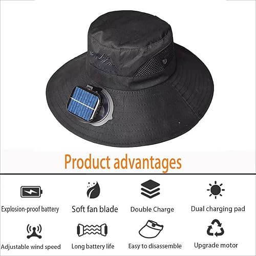 Miniatura 10 de Para deportes al aire libre, viajes, camping, ventilador alimentado por energía solar, protección solar de verano, sombrero de ala ancha, sombrero