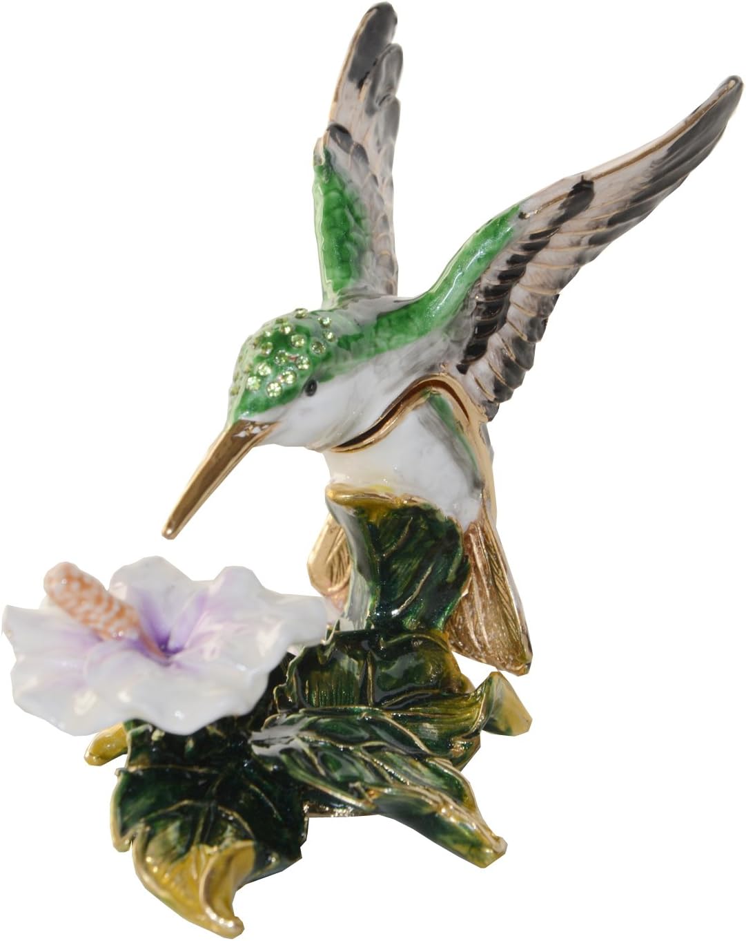 MIXDOM Hummingbird with White Flower Trinket Box Jewelry Box Hand Painted Decorative Box with Hinged Lid Ring Earring Holder Bird Figurine Collectible