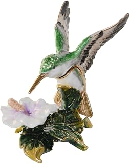 Minihouse Hummingbirds Trinket Box Hinged Hand-Painted Enameled Bird Figurine Collectible Jewelry Box Ring Holder, Unique Gift for Home Decor