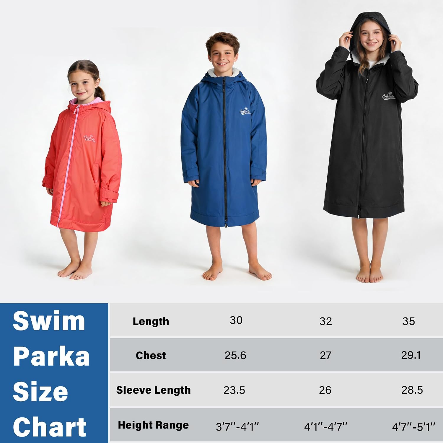 Catalonia Swim Parka with Hood, Lightweight Youth Surf Swim Jacket, Waterproof & Warm Sherpa Lined Swim Coat