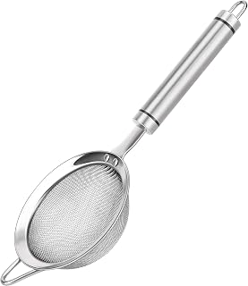 304 Stainless Steel Fine Mesh Strainer with Handle - Kitchen Colander Skimmer for Noodles, Rice, Flour, Tea & More