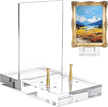 Acrylic Easel Display Stand | Heavy-duty Picture Frame Holder with Adjustable Gold Peg, Clear Decorative Plate Rack Menu Holder for Art, Restaurant, Photo