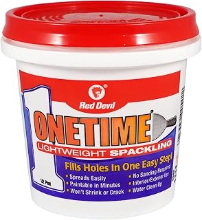 Red Devil 0542 ONETIME Lightweight Spackle 1/2 Pint - No-Sand Drywall Hole Filler for Walls, Plaster, Wood, Made in USA