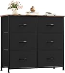 Somdot Dresser pour chambre avec 6 Des tiroirs, 3-Tier Grand coffre de rangement des tiroirs avec des bacs en tissu amovible pour placards de nourrice côté lit Salle de séjour Laverie Entrée Hallway, noir Rustique brun