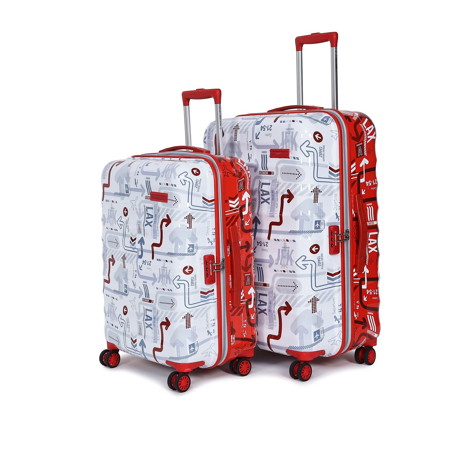 Polyester Jfk Duo Trolley Bag Set Of 2(Medium & Large)|Hardsided Check-In 8 Spinner Wheels Trolley Bag|Combination Lock|Suitcase For Men & Women|Dual Tone(White & Red),75.5 CM White And Red-image-20