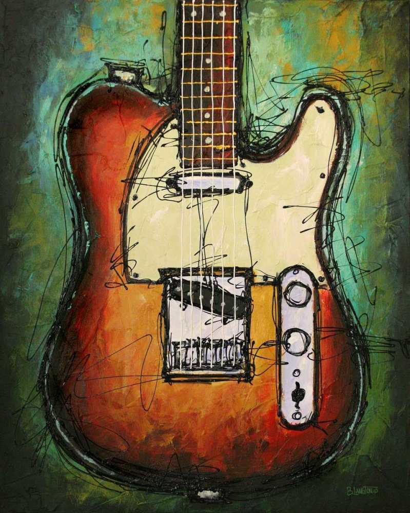 ART-CANVAS-allungato-su-LEGNO -BARS Country Twang Langton Bruce - Musica immagine verticale Chitarra Stampa d'arte 28_X_22_in