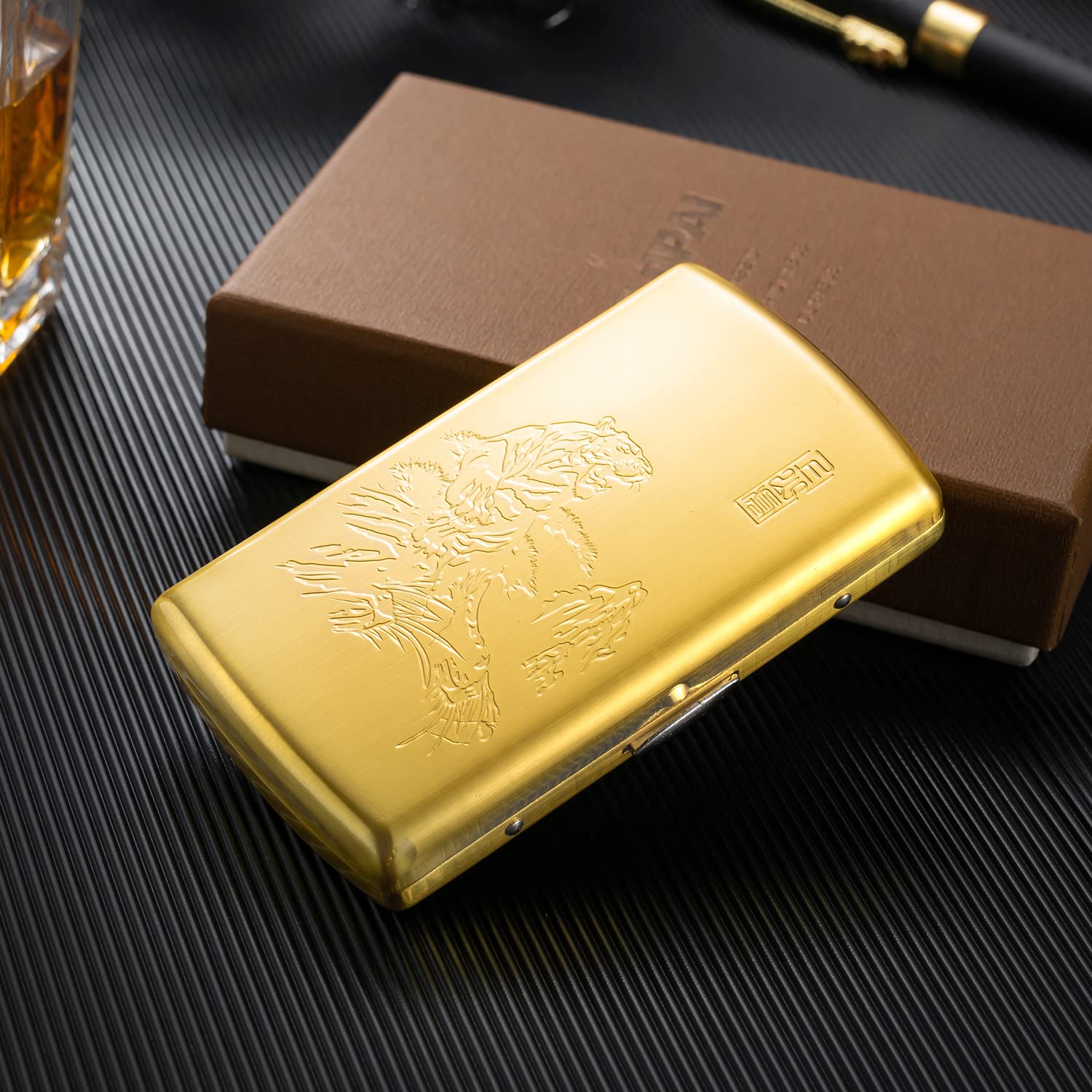 Retro Zigarettenetui gold metall klein, Zigarettenbox für Damen mann frau Vintage antik Zigarettenetui gold,Zigarettencase Zigarettenhülle für 12 Normal Zigaretten Mit Geschenk-Box（SSH jin）