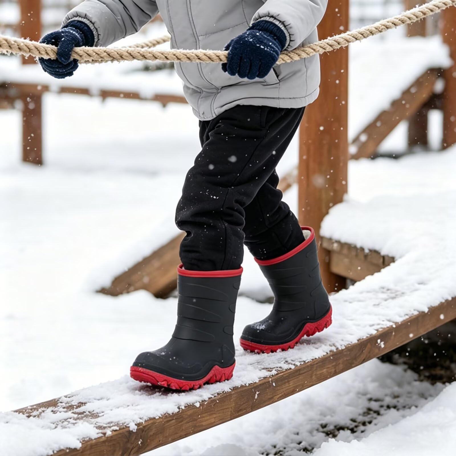 FUNCOO PLUS Bottes d'hiver chaudes doublées pour filles et garçons - Bottes de pluie et de neige - Taille 27-38