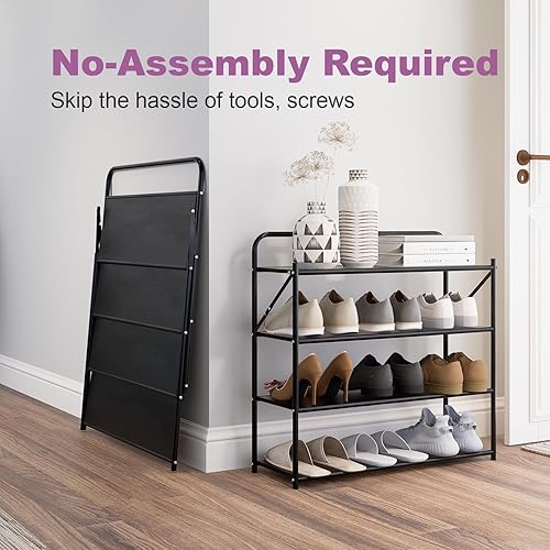 Miniatura 3 de Zapatero plegable de 4 niveles sin montaje, organizador de zapatos plegable sin instalación, estantes portátiles de metal sólido para armario,