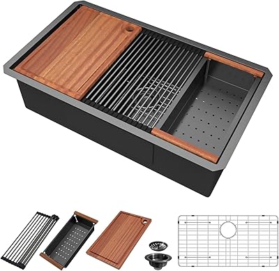 36 Undermount Kitchen Sink Black - Donsdey 36"19" Undermount Sink Ledge Workstation Gunmetal Black NANO-PVD 16 Gauge Stainless Steel Under Counter Single Bowl Basin