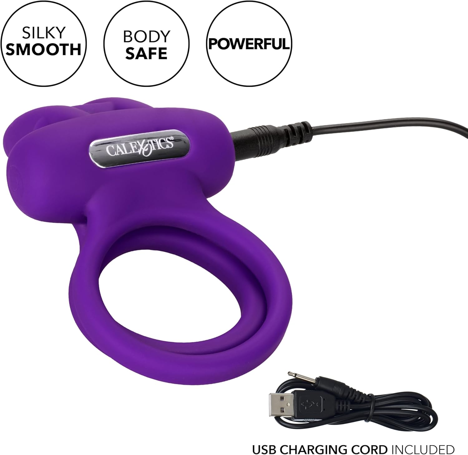 CalExotics Silicone Rechargeable Dual Rockin’ Rabbit Enhancer, Vibrating Cock Ring for Couple Adult Sex Toy Purple SE-1843-20-3
