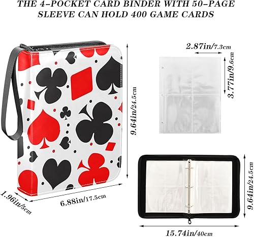 Miniatura 3 de Cards 4 Pockets Trading Card Album Folder for Cards PU Cover Zip Card Binder with 400 Side Loading Pockets 3-Ring Card Collector Holder for Game