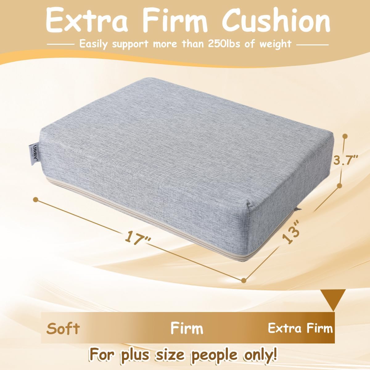 Urby XL Seat Cushion for Heavy People, Extra Large Butt Cushion for Long Sitting, Ideal as Lab Pillow & Bariatric Seat Pillow 250lbs for Office Chairs, Wheelchairs or Car Seats