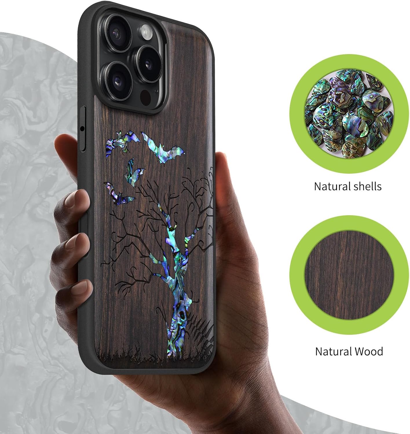 Carveit Magnetic Case for iPhone 16 Pro Max Case, Wood Artisan Engraved & Handmade Shell Inlaid, TPU Shockproof Cover, Compatible with MagSafe Wireless Chargers (Gothic Night-Blackwood)