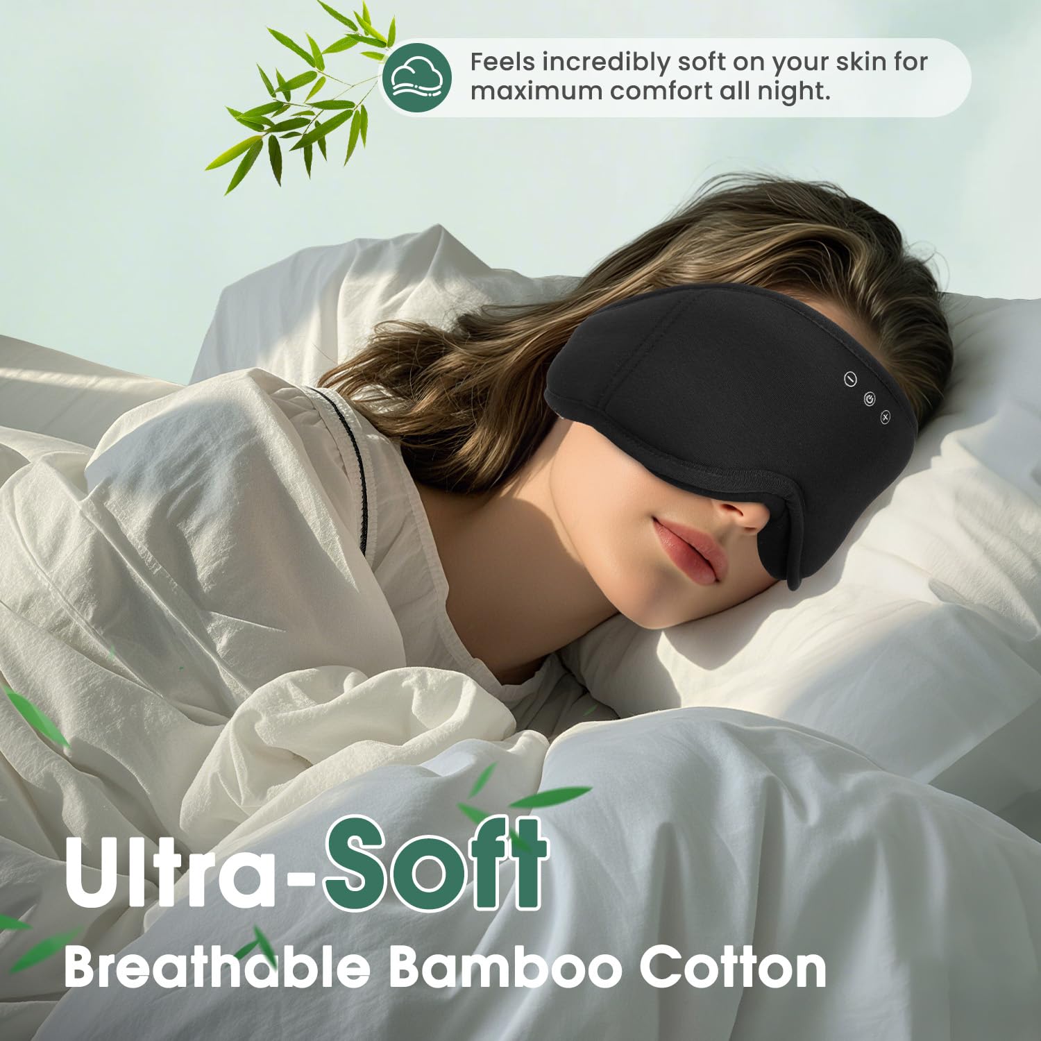LC-dolida Bambou Masque de Sommeil Écouteur Bluetooth 5.4, 3D Masque de Nuit en Coton Bambou | Écouteurs de Sommeil Zero et 100% Blackout pour les Dormeurs Latéraux, les Voyages | Machine Lavable | Tissu doux 4D, respirant, zéro pression, occultation tota