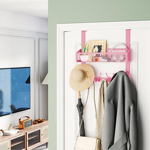 Miniatura 59 de HapiRm Gancho para puerta con 2 cestas de malla y 9 ganchos, acero inoxidable 304 sin perforaciones sobre el colgador de puerta, organizador