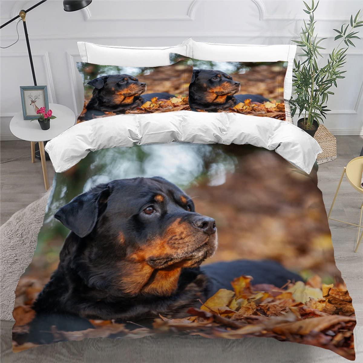 Luoru Color15 Teens Double Duvet Covers Set 3D Printed Childrens And Adults Double Bedding Duvet Set Rottweiler Animal Dog Hypoallergenic Fluffy Bedding Set For Small Double 200X200 Cm