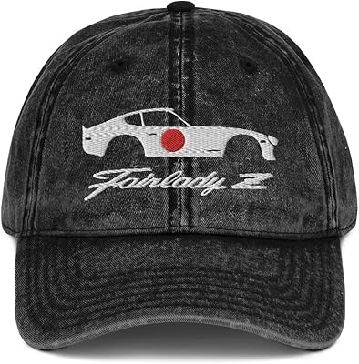 Datsun 280z Fairlady Z Script Japanese JDM Custom Design Embroidered Vintage Cotton Twill Cap Dad Hat Black