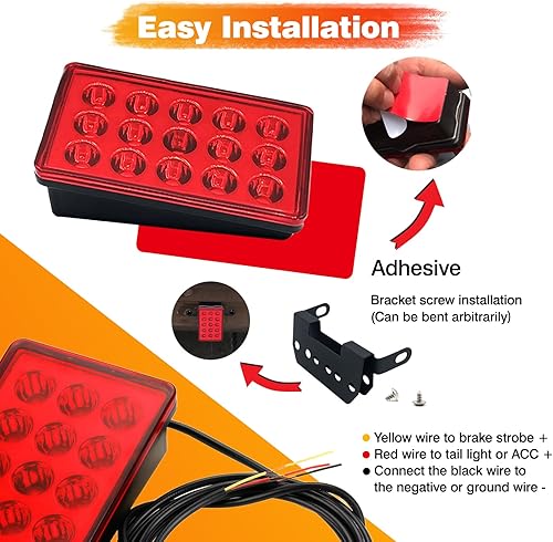 Miniatura 8 de Luces de freno traseras universales de 15 LED, tercera 3 luz estroboscópica intermitente, luces de advertencia de parada, ajuste universal para