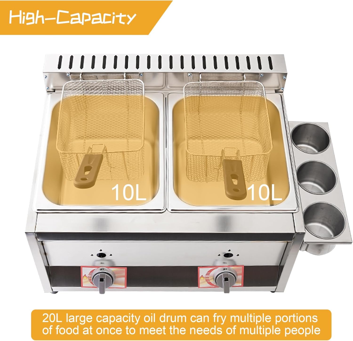 Friggitrice Professionale a Gas GPL, Doppia Vasca Inox da 10L con Termostato Regolabile per Ristorante e Cucina Domestica - Design Autoportante per Uso Interno ed Esterno,10+10 Liter Fryer Model