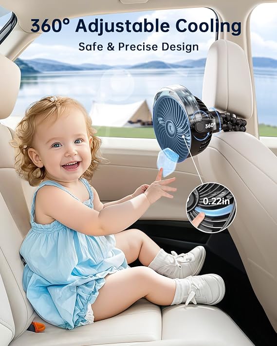 SWEETFULL Misting Stroller Fan Portable Baby Fan with Spray Cooling, 4 Speeds, Quiet Rechargeable Fans for Travel, Outdoor, Golf Cart, Car Seat, Beach (Black)