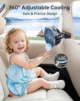 SWEETFULL Misting Stroller Fan Portable Baby Fan with Spray Cooling, 4 Speeds, Quiet Rechargeable Fans for Travel, Outdoor, Golf Cart, Car Seat, Beach (Black)