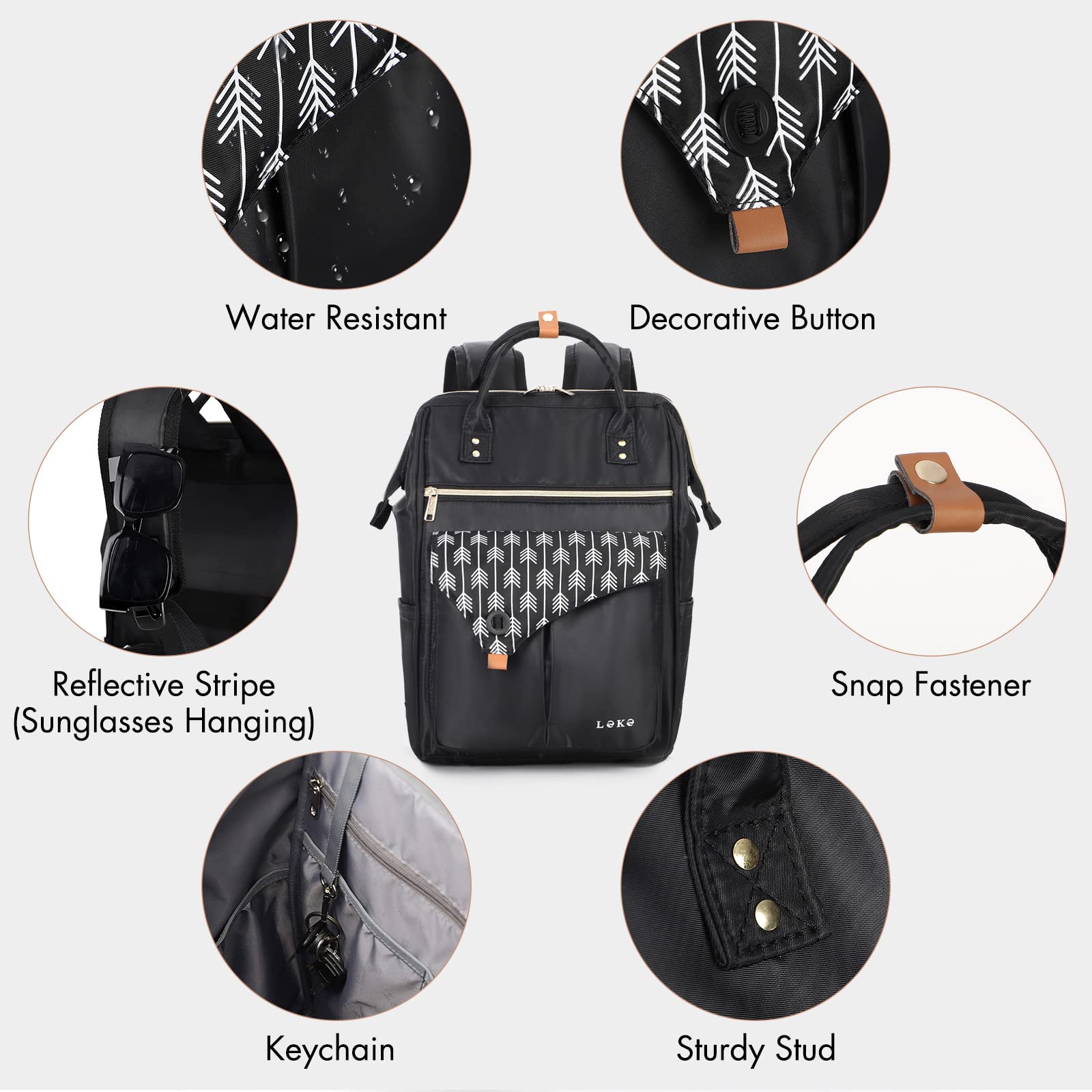 Lekesky Laptop Rucksack Bag for Women 15.6 Inch Computer Backpack School Bag for Travel Business College Women Men- Dark Grey