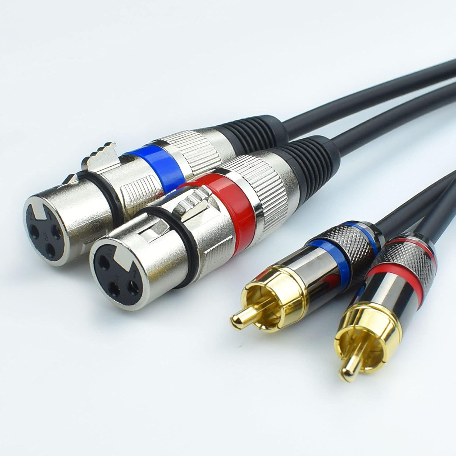 Dual XLR Female to Dual RCA Male Phono Cable Adapter, 15 Feet Balanced 3pin XLRF to Unbalanced RCA Speaker Cable, Gold Plated, OFC Shielded, Noise-Free, for Mixer, Subwoofer, Amplifier