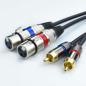 Dual XLR Female to Dual RCA Male Phono Cable Adapter, 5 Feet Balanced 3pin XLRF to Unbalanced RCA Speaker Cable, Gold Plated, OFC Shielded, Noise-Free, for Mixer, Subwoofer, Amplifier