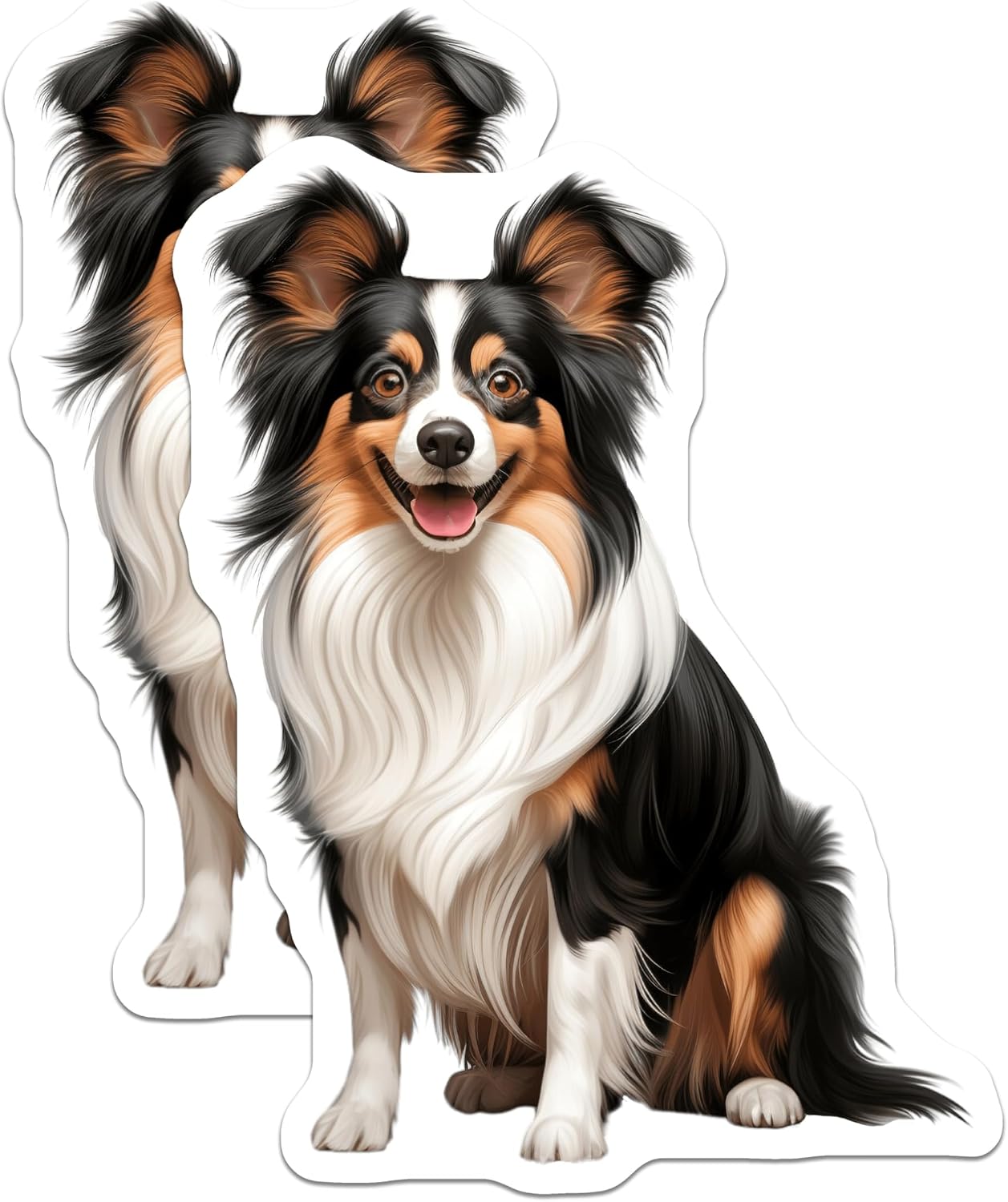 (2 Pack) Papillon Dog Magnets - Adorable Fluffy Canine Art - Pet Lover Fridge Decor - Animal Companion Accessory - 5 Inches On Longest Side - Thick Durable Magnet - Made in USA - MAG23344