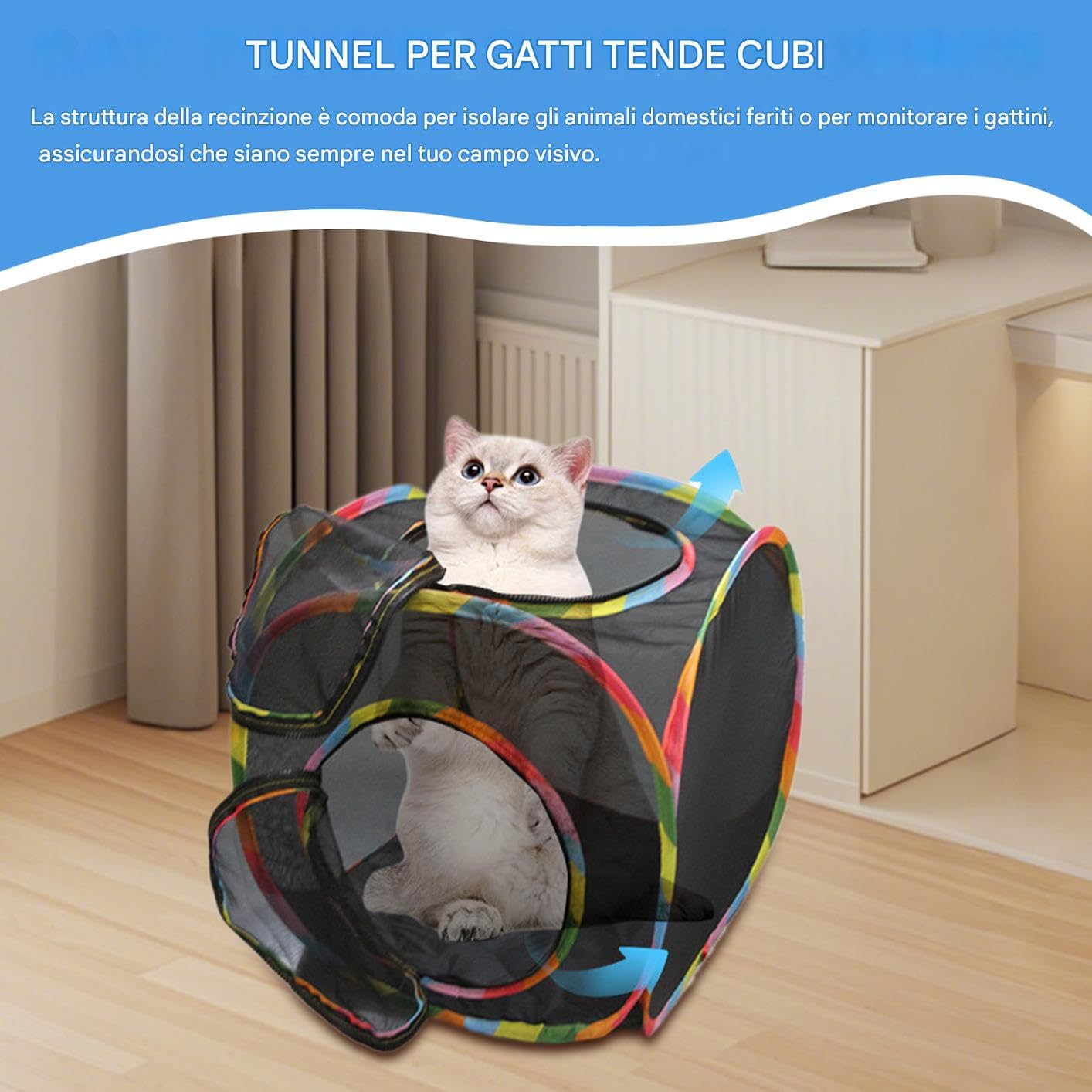 Cubo per Gatti per Tunnel | Recinto Esterno per Gatti Cubo da Gioco | Recinto Per Animali Ad Apertura Rapida Casa In Rete Da Grattare E Riposare Adatto A Cuccioli Conigli Gattini In Giardino Appartame
