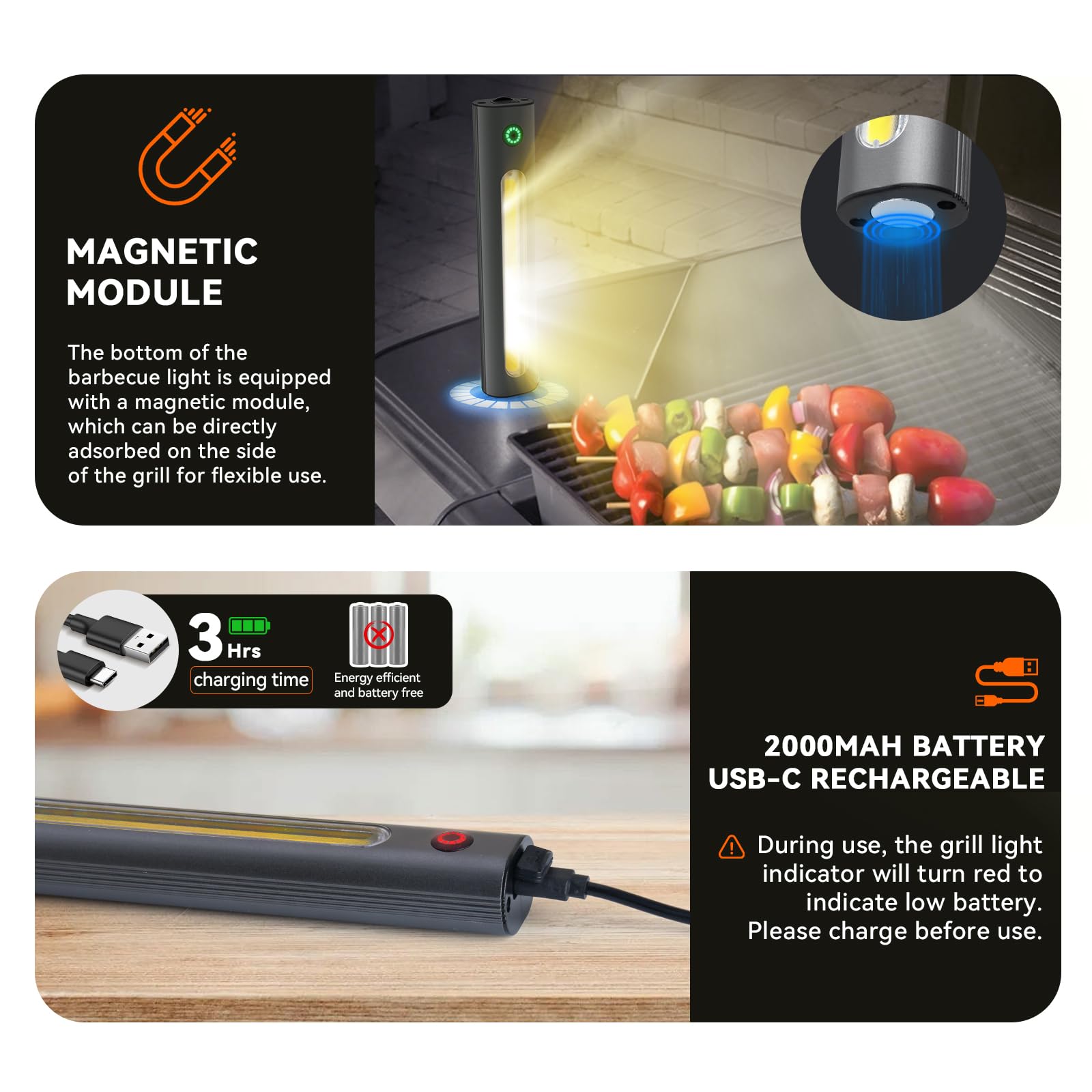 Luces de parrilla para parrilla al aire libre diseñadas para parrilla Blackstone Weber, luz magnética para parrilla de barbacoa para accesorios de parrilla Blackstone, luces LED magnéticas 3